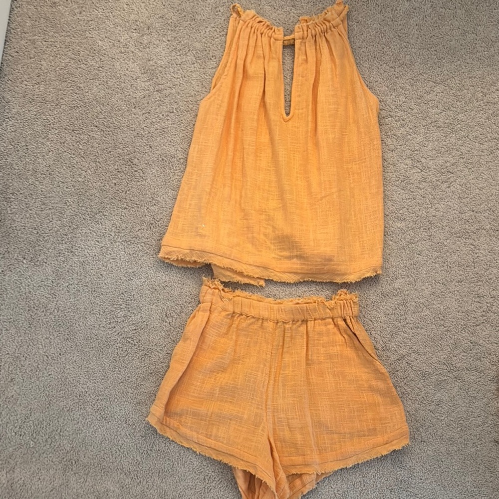 Free People Orange Sleeveless Top and Shorts Set